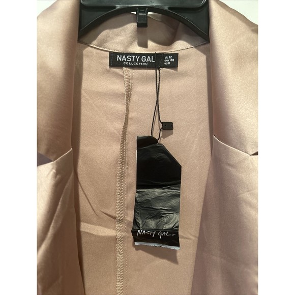 Nasty Gal Women’s Gold Long Sleeve Button fBlazer Top Silky Cardigan blazer US8 - Picture 2 of 9